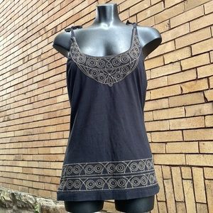 Athleta Black Embroidered Tie Strap Tank Top with Built-In Bra Size Medium